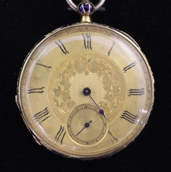 An early 20th century Continental unmarked gold and enamelled key wind pocket watch,